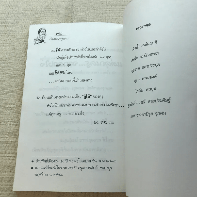 เรื่องของครูฉลบ - จัดพิมพ์เป็นบรรณาการเนื่องในโอกาสวันคล้ายวันเกิดครูฉลบชลัยย์ พลางกูร