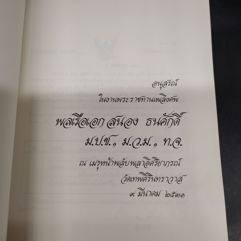 อนุสรณ์ในงานพระราชทานเพลิงศพ พลเรือเอก สนอง ธนศักดิ์