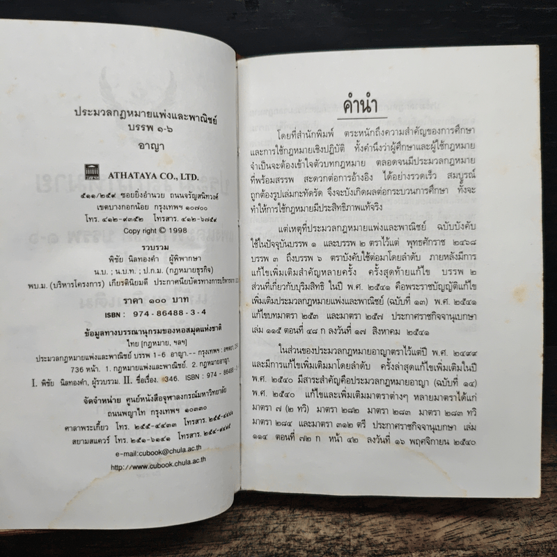 ประมวลกฎหมาย แพ่งและพาณิชย์ บรรพ 1-6 อาญา แก้ไขเพิ่มเติม ฉบับสมบูรณ์ - พิชัย นิลทองคำ