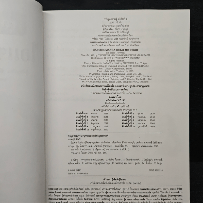 การ์ตูนความรู้ ชุด คนของโลก ไอแซค นิวตัน - ฮิโตชิ ทาเคอุจิ, ซุขุม โยชิคาวา